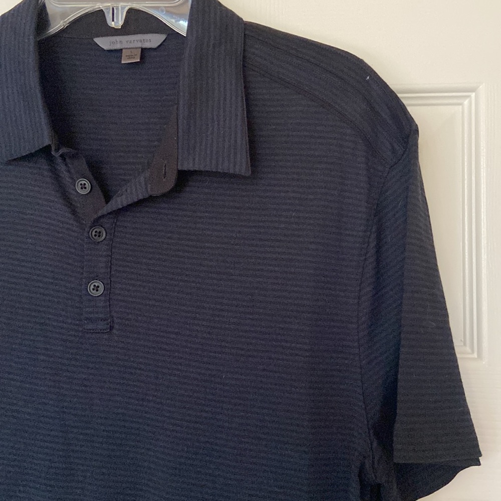 John Varvatos Grey Striped Polo Shirt